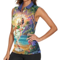 Aloha Hawaii Women Sleeveless Polo Shirt Hula Martini Tropical Vibes - Polynesian Pride