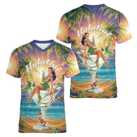 Aloha Hawaii Women V-Neck T-Shirt Hula Martini Tropical Vibes - Polynesian Pride
