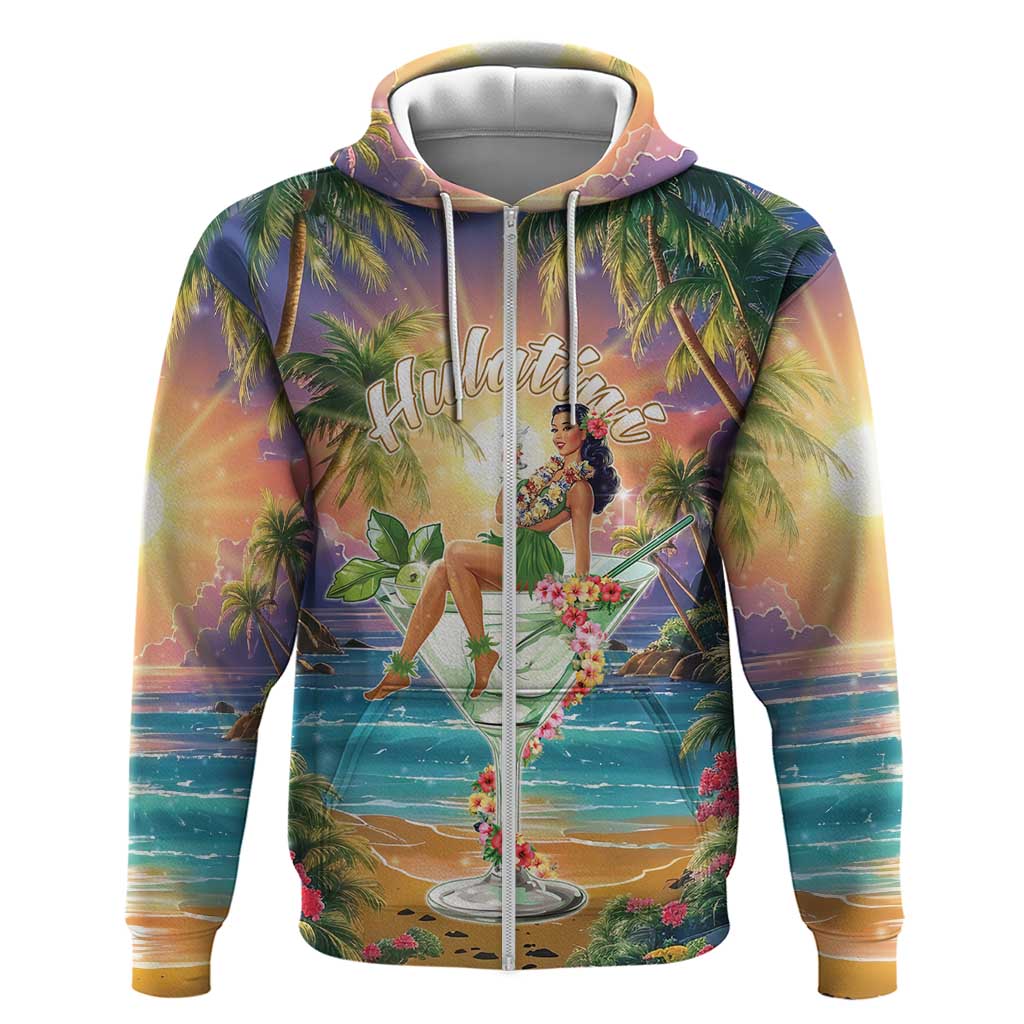 Aloha Hawaii Zip Hoodie Hula Martini Tropical Vibes - Polynesian Pride