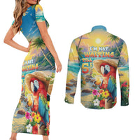 Hawaii Parrot Couples Matching Short Sleeve Bodycon Dress and Long Sleeve Button Shirt Im Not Waiting Till 5 Oclock