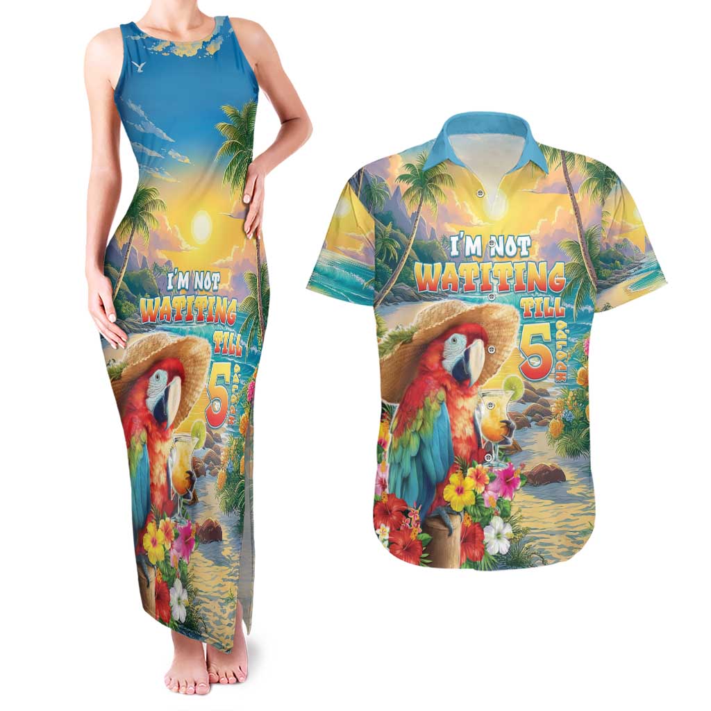 Hawaii Parrot Couples Matching Tank Maxi Dress and Hawaiian Shirt Im Not Waiting Till 5 Oclock - Polynesian Pride