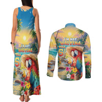 Hawaii Parrot Couples Matching Tank Maxi Dress and Long Sleeve Button Shirt Im Not Waiting Till 5 Oclock