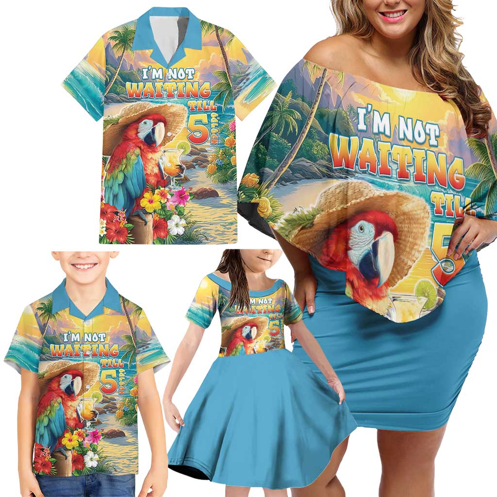 Hawaii Parrot Family Matching Off Shoulder Short Dress and Hawaiian Shirt Im Not Waiting Till 5 Oclock LT05 - Polynesian Pride