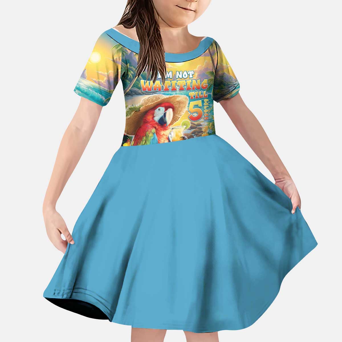 Hawaii Parrot Kid Short Sleeve Dress Im Not Waiting Till 5 Oclock - Polynesian Pride