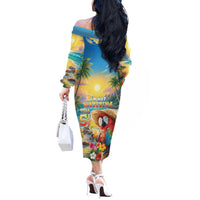 Hawaii Parrot Off The Shoulder Long Sleeve Dress Im Not Waiting Till 5 Oclock - Polynesian Pride
