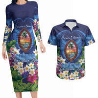 Guam Liberation Day Couples Matching Long Sleeve Bodycon Dress and Hawaiian Shirt Pas Para I Chamoru LT05 Navy - Polynesian Pride