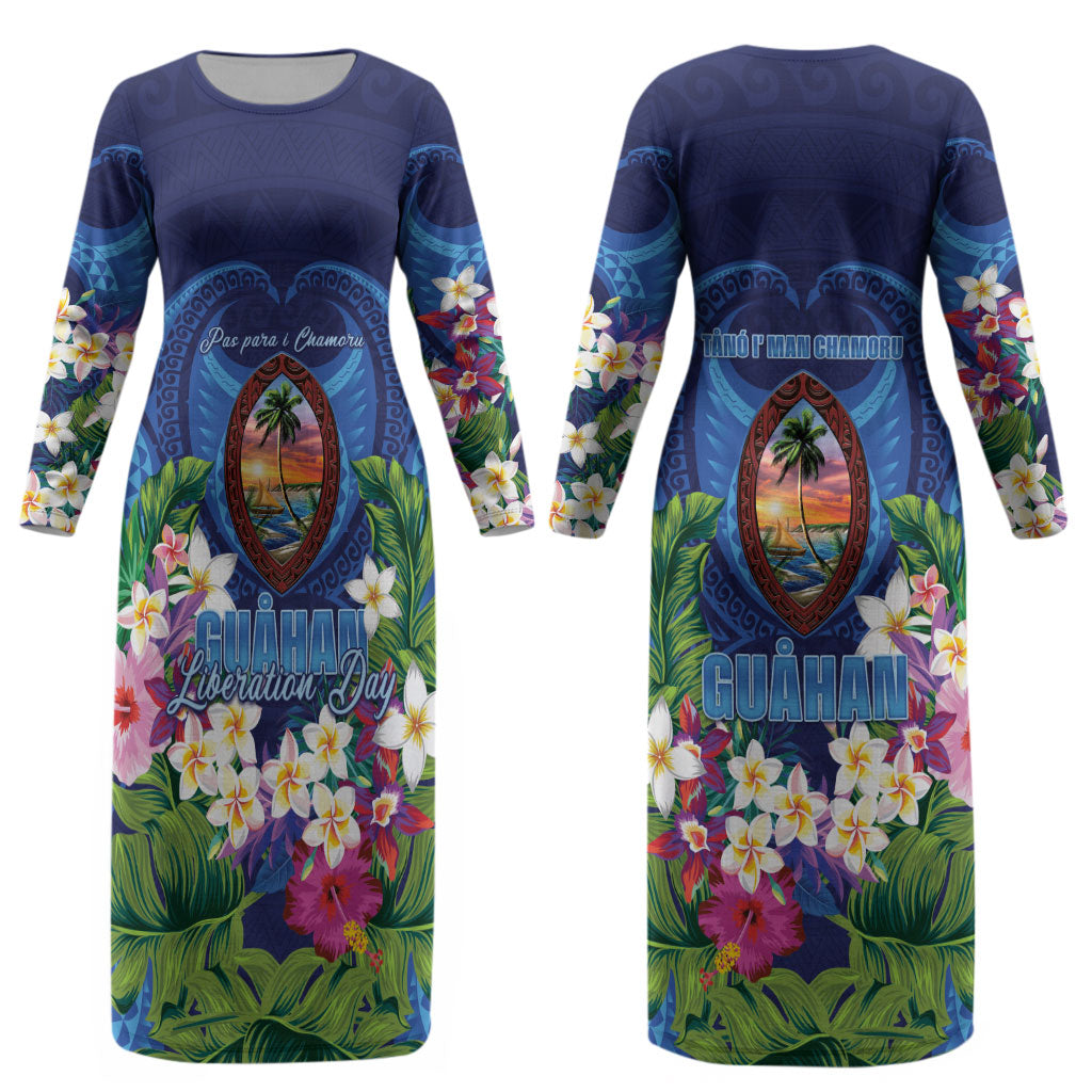 Guam Liberation Day Couples Matching Long Sleeve Bodycon Dress and Hawaiian Shirt Pas Para I Chamoru LT05 - Polynesian Pride