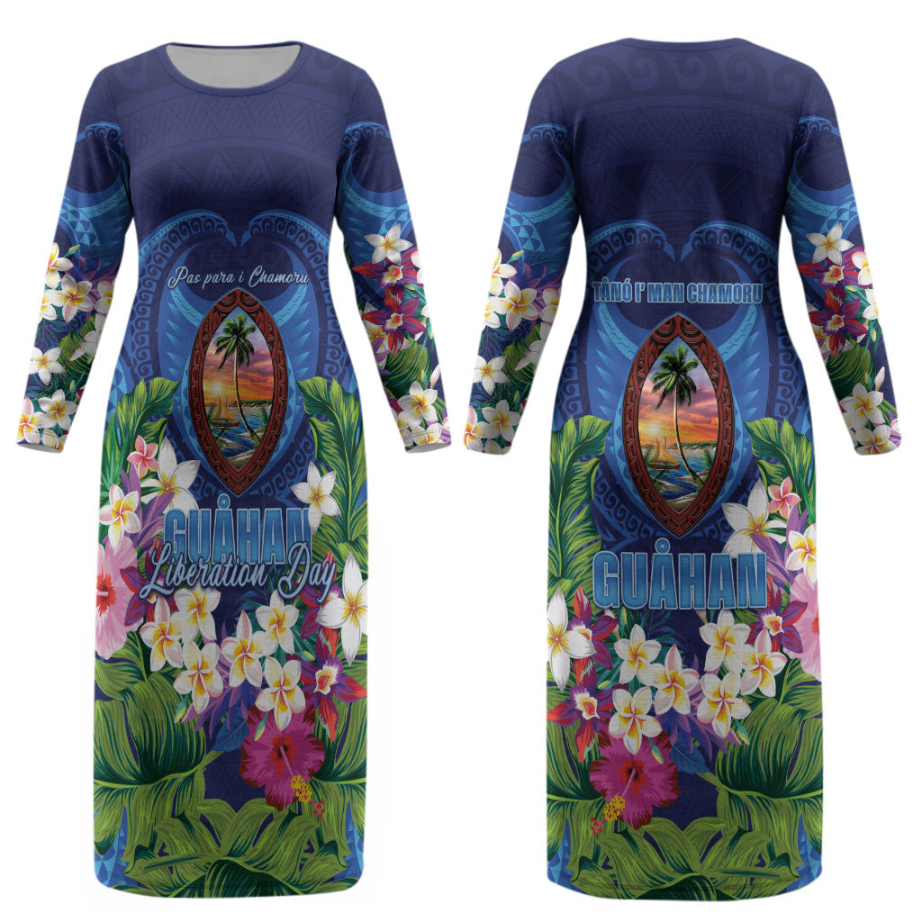 Guam Liberation Day Couples Matching Long Sleeve Bodycon Dress and Long Sleeve Button Shirt Pas Para I Chamoru LT05 - Polynesian Pride