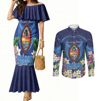Guam Liberation Day Couples Matching Mermaid Dress and Long Sleeve Button Shirt Pas Para I Chamoru LT05 Navy - Polynesian Pride