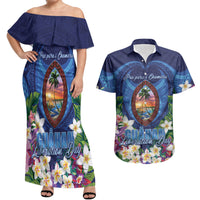 Guam Liberation Day Couples Matching Off Shoulder Maxi Dress and Hawaiian Shirt Pas Para I Chamoru LT05 Navy - Polynesian Pride