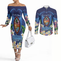 Guam Liberation Day Couples Matching Off The Shoulder Long Sleeve Dress and Long Sleeve Button Shirt Pas Para I Chamoru LT05 Navy - Polynesian Pride
