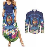 Guam Liberation Day Couples Matching Summer Maxi Dress and Long Sleeve Button Shirt Pas Para I Chamoru LT05 Navy - Polynesian Pride