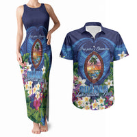 Guam Liberation Day Couples Matching Tank Maxi Dress and Hawaiian Shirt Pas Para I Chamoru LT05 Navy - Polynesian Pride