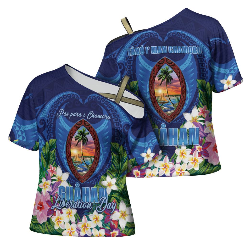 Guam Liberation Day Cross Shoulder Shirt Pas Para I Chamoru LT05 - Polynesian Pride