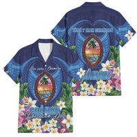 Guam Liberation Day Family Matching Off Shoulder Maxi Dress and Hawaiian Shirt Pas Para I Chamoru LT05 Dad's Shirt - Short Sleeve Navy - Polynesian Pride