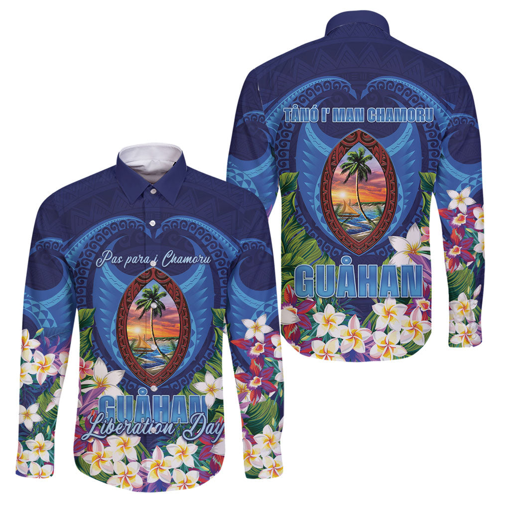 Guam Liberation Day Family Matching Summer Maxi Dress and Hawaiian Shirt Pas Para I Chamoru LT05 Dad's Shirt - Long Sleeve Navy - Polynesian Pride