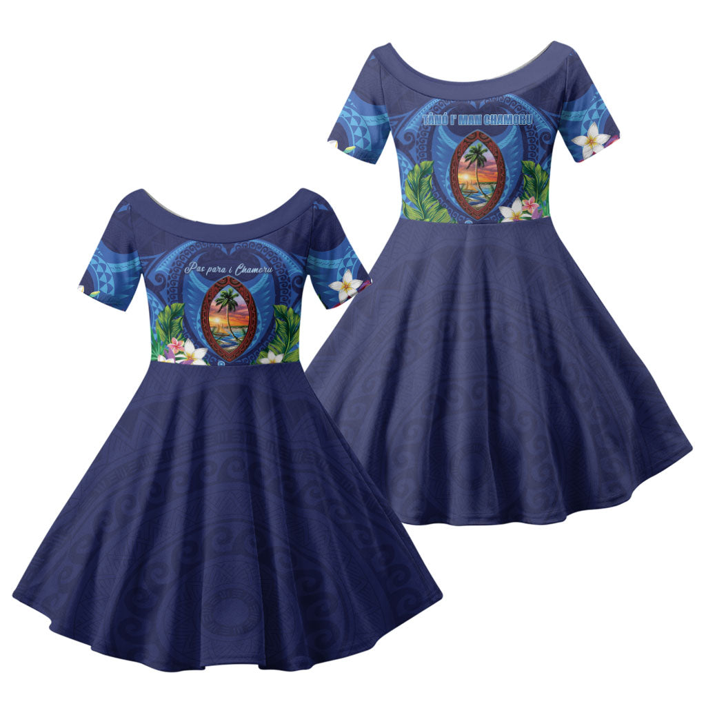 Guam Liberation Day Family Matching Summer Maxi Dress and Hawaiian Shirt Pas Para I Chamoru LT05 Daughter's Dress Navy - Polynesian Pride