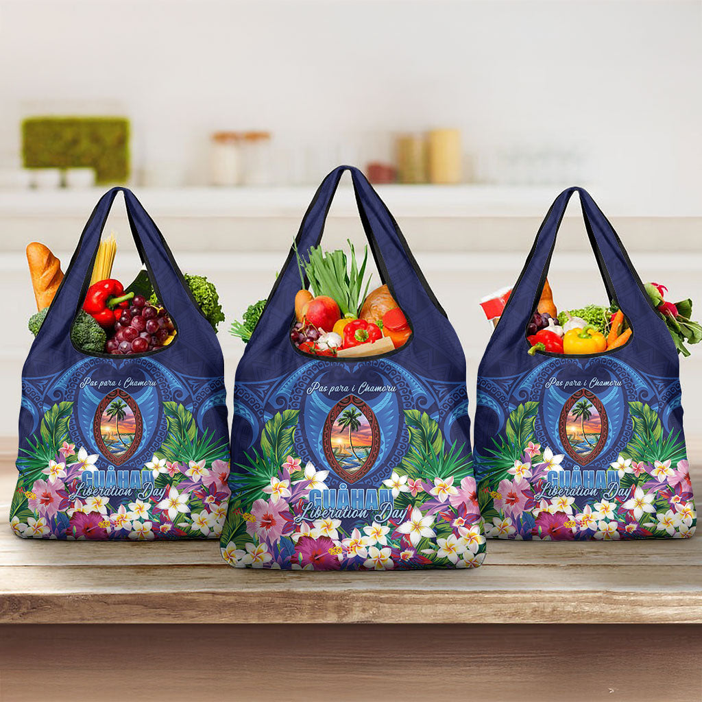 Guam Liberation Day Grocery Bag Pas Para I Chamoru LT05 3-pack One Size Navy - Polynesian Pride