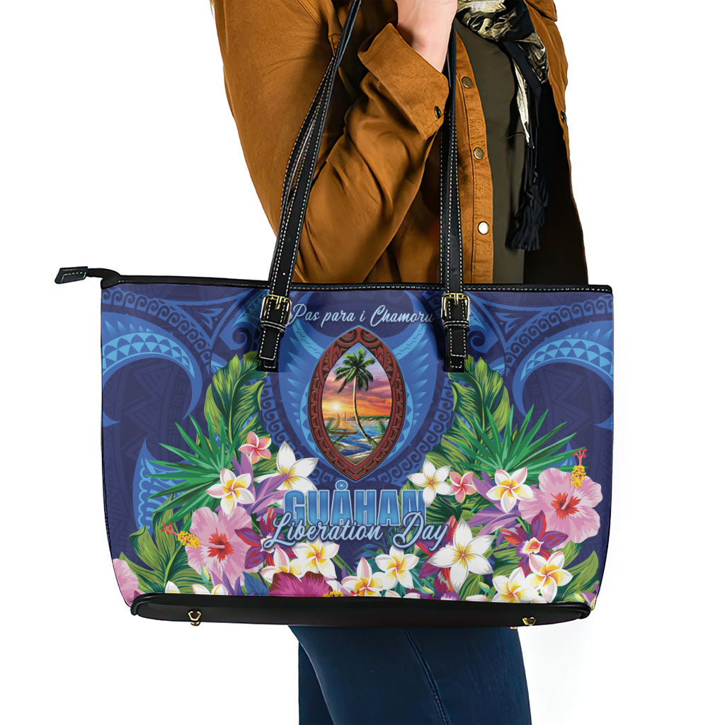Guam Liberation Day Leather Tote Bag Pas Para I Chamoru LT05 - Polynesian Pride
