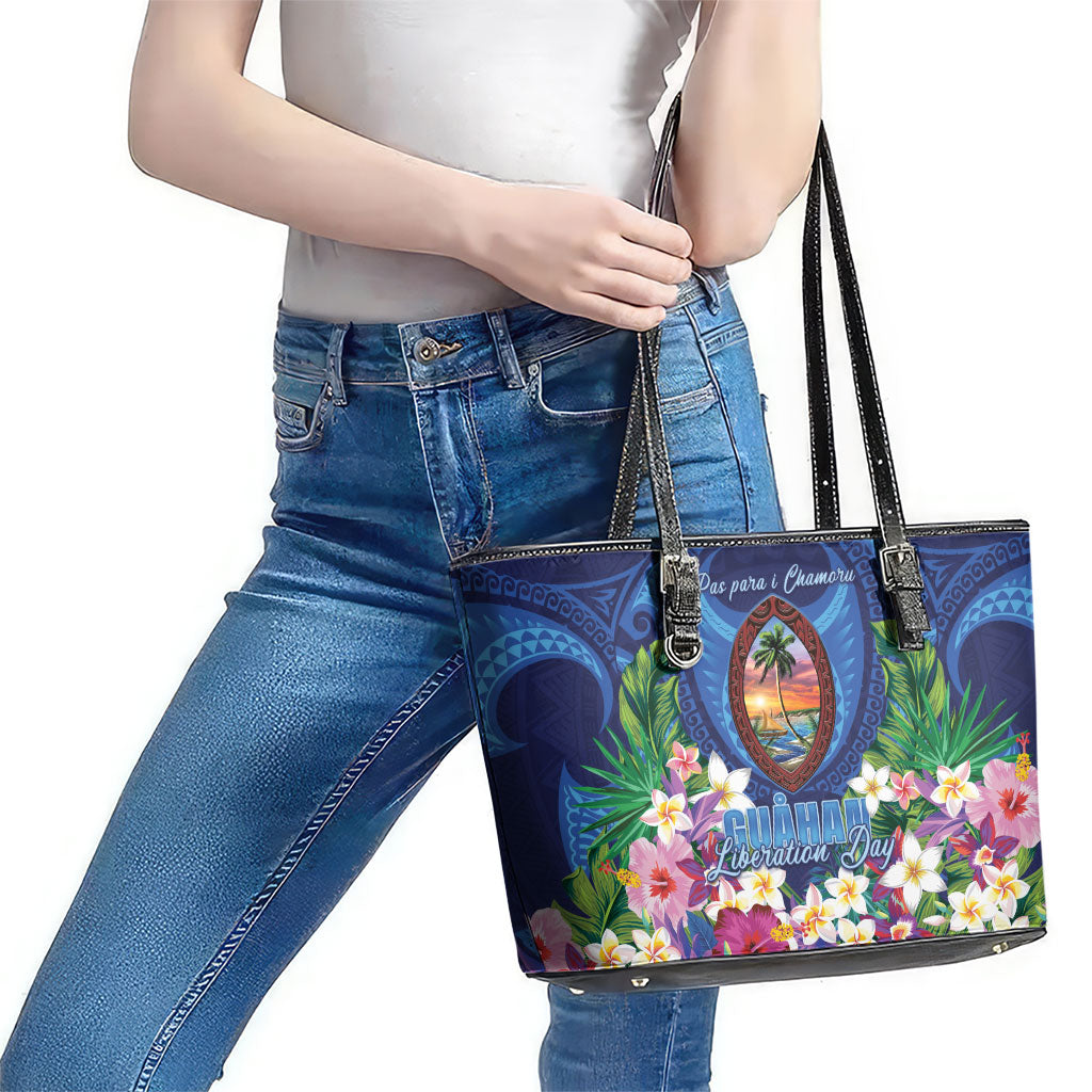 Guam Liberation Day Leather Tote Bag Pas Para I Chamoru LT05 - Polynesian Pride