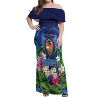 Guam Liberation Day Off Shoulder Maxi Dress Pas Para I Chamoru LT05 Women Navy - Polynesian Pride