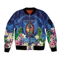 Guam Liberation Day Sleeve Zip Bomber Jacket Pas Para I Chamoru LT05 Unisex Navy - Polynesian Pride