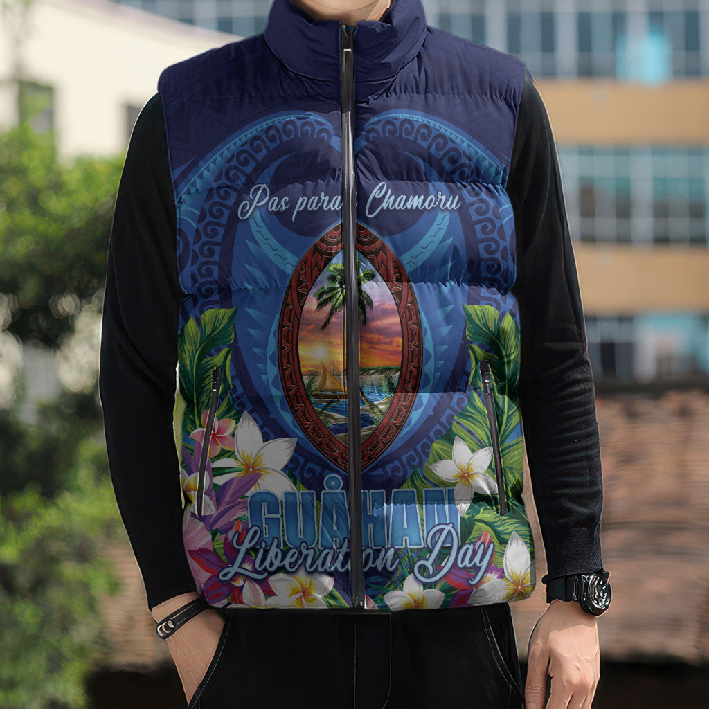 Guam Liberation Day Sleeveless Puffer Jacket Pas Para I Chamoru LT05 - Polynesian Pride