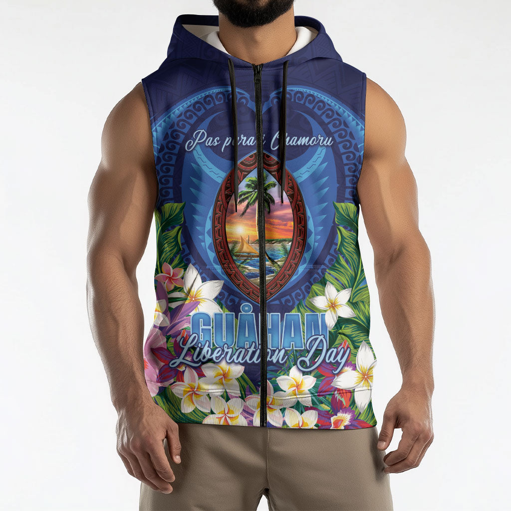 Guam Liberation Day Sleeveless Zip Hoodie Pas Para I Chamoru LT05 - Polynesian Pride
