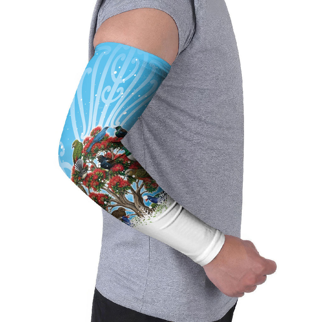 New Zealand Birds Christmas Arm Sleeves Pohutukawa Xmas Tree LT05 - Polynesian Pride