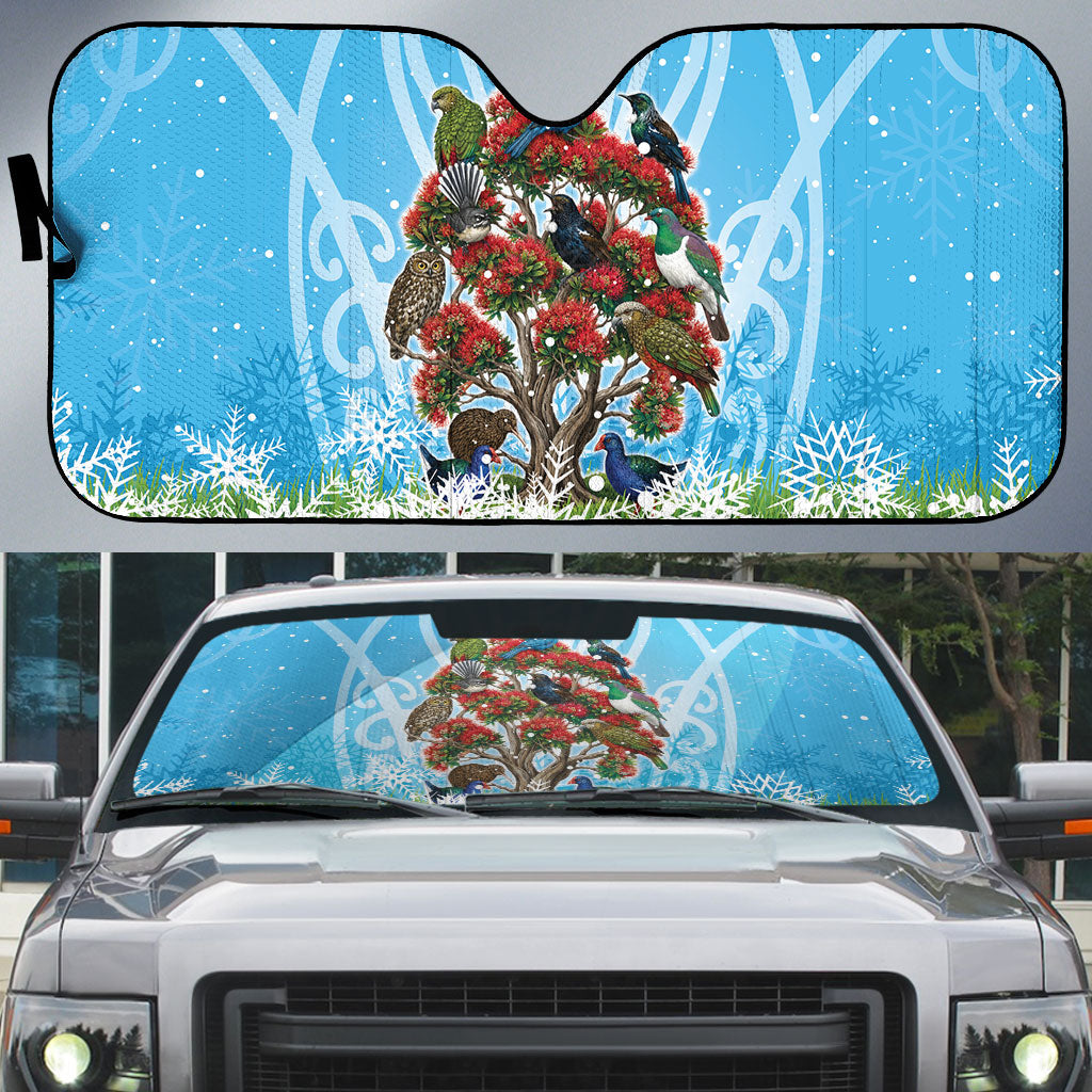 New Zealand Birds Christmas Auto Sun Shade Pohutukawa Xmas Tree LT05 Blue - Polynesian Pride