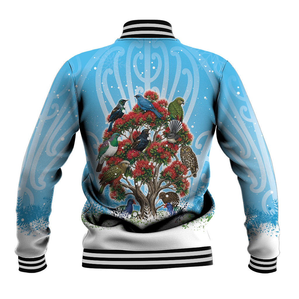 New Zealand Birds Christmas Baseball Jacket Pohutukawa Xmas Tree LT05 - Polynesian Pride
