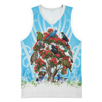 New Zealand Birds Christmas Basketball Jersey Pohutukawa Xmas Tree LT05 Unisex Blue - Polynesian Pride