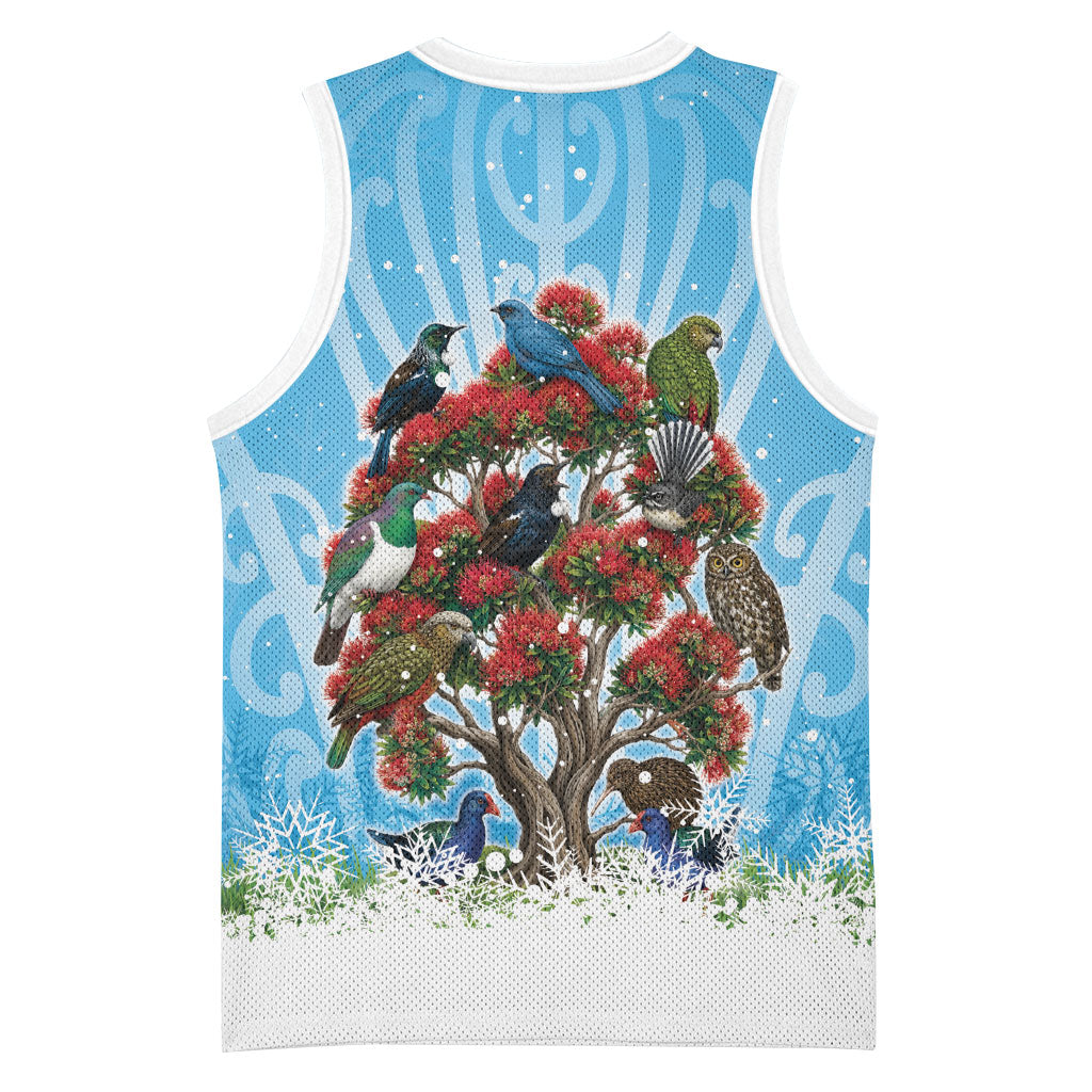 New Zealand Birds Christmas Basketball Jersey Pohutukawa Xmas Tree LT05 - Polynesian Pride