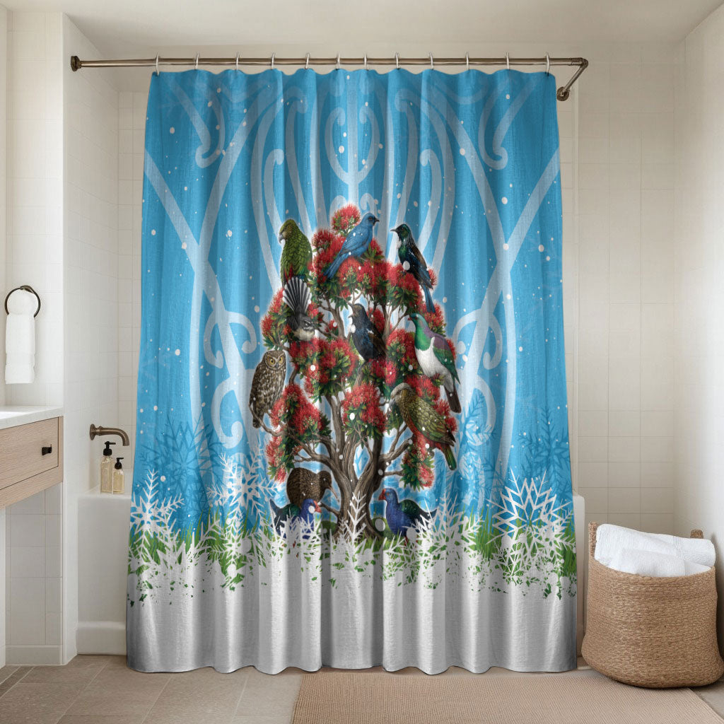 New Zealand Birds Christmas Bathroom Set Pohutukawa Xmas Tree LT05 Shower Curtain Only Blue - Polynesian Pride