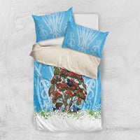 New Zealand Birds Christmas Bedding Set Pohutukawa Xmas Tree LT05 US Twin 172cm x 218cm Blue - Polynesian Pride