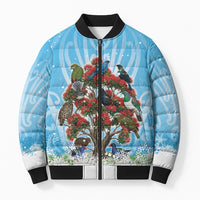New Zealand Birds Christmas Bomber Puffer Jacket Pohutukawa Xmas Tree LT05 Unisex Blue - Polynesian Pride