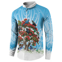 New Zealand Birds Christmas Button Sweatshirt Pohutukawa Xmas Tree LT05 - Polynesian Pride