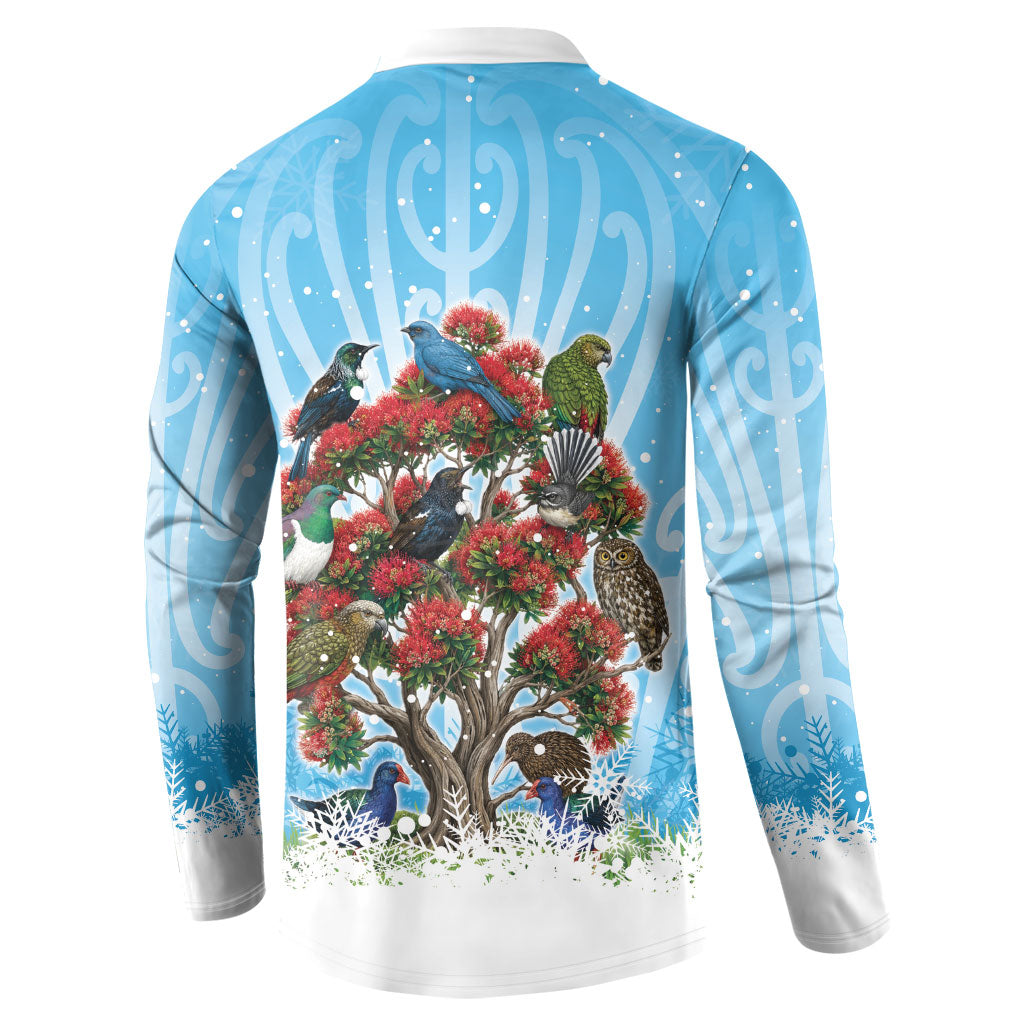 New Zealand Birds Christmas Button Sweatshirt Pohutukawa Xmas Tree LT05 - Polynesian Pride