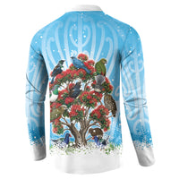 New Zealand Birds Christmas Button Sweatshirt Pohutukawa Xmas Tree LT05 - Polynesian Pride