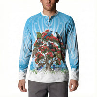 New Zealand Birds Christmas Button Sweatshirt Pohutukawa Xmas Tree LT05 - Polynesian Pride
