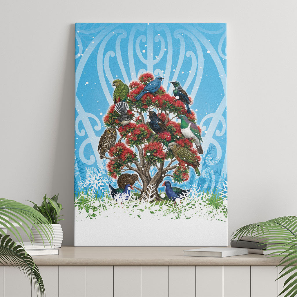 New Zealand Birds Christmas Canvas Wall Art Pohutukawa Xmas Tree LT05 - Polynesian Pride