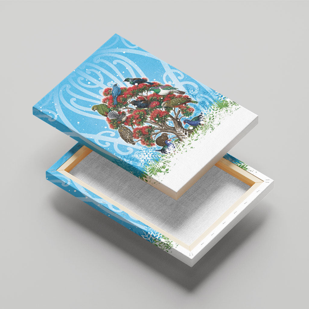 New Zealand Birds Christmas Canvas Wall Art Pohutukawa Xmas Tree LT05 - Polynesian Pride