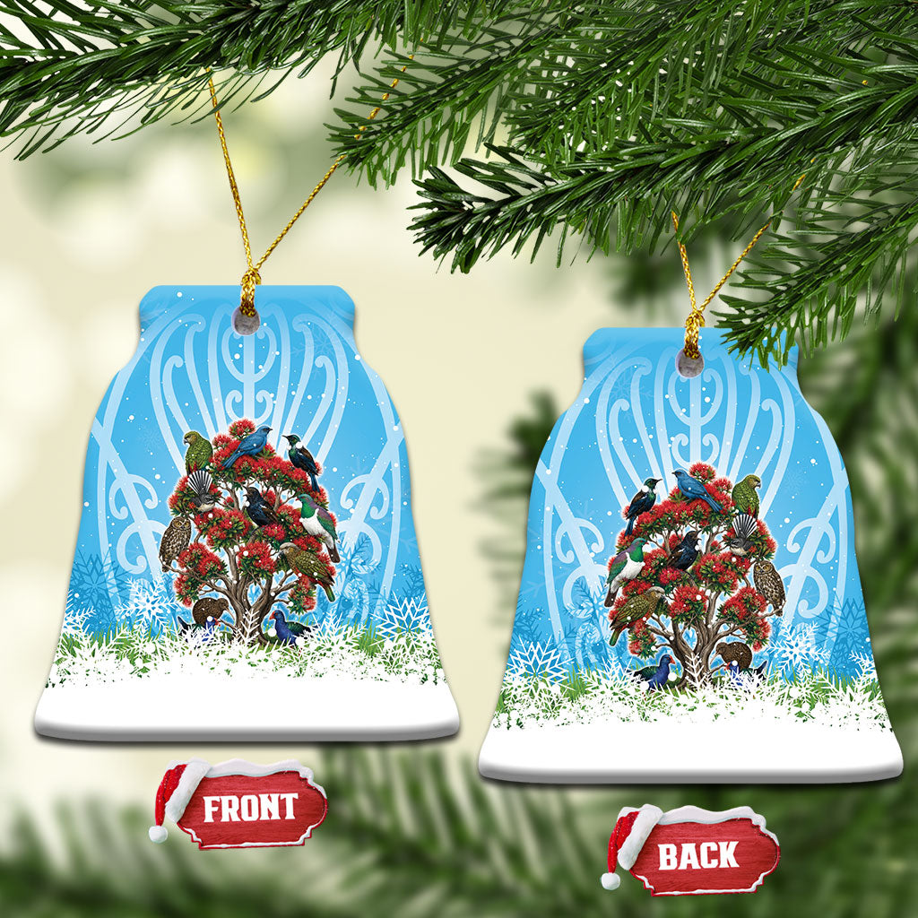 New Zealand Birds Christmas Ceramic Ornament Pohutukawa Xmas Tree LT05 Bell Flake Blue - Polynesian Pride