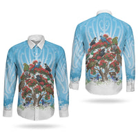 New Zealand Birds Christmas Couples Matching Mermaid Dress and Long Sleeve Button Shirt Pohutukawa Xmas Tree LT05 - Polynesian Pride