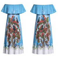 New Zealand Birds Christmas Couples Matching Off Shoulder Maxi Dress and Hawaiian Shirt Pohutukawa Xmas Tree LT05 - Polynesian Pride