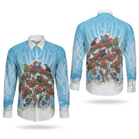 New Zealand Birds Christmas Couples Matching Summer Maxi Dress and Long Sleeve Button Shirt Pohutukawa Xmas Tree LT05 - Polynesian Pride