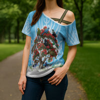 New Zealand Birds Christmas Cross Shoulder Shirt Pohutukawa Xmas Tree LT05 - Polynesian Pride