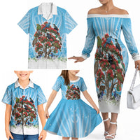New Zealand Birds Christmas Family Matching Off The Shoulder Long Sleeve Dress and Hawaiian Shirt Pohutukawa Xmas Tree LT05 - Polynesian Pride