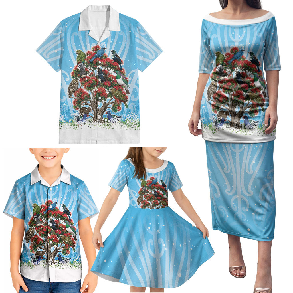 New Zealand Birds Christmas Family Matching Puletasi and Hawaiian Shirt Pohutukawa Xmas Tree LT05 - Polynesian Pride