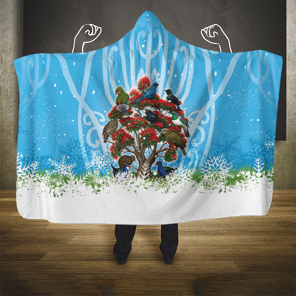 New Zealand Birds Christmas Hooded Blanket Pohutukawa Xmas Tree LT05 - Polynesian Pride